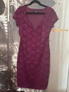 connected apparel Plum Lace Midi Dress